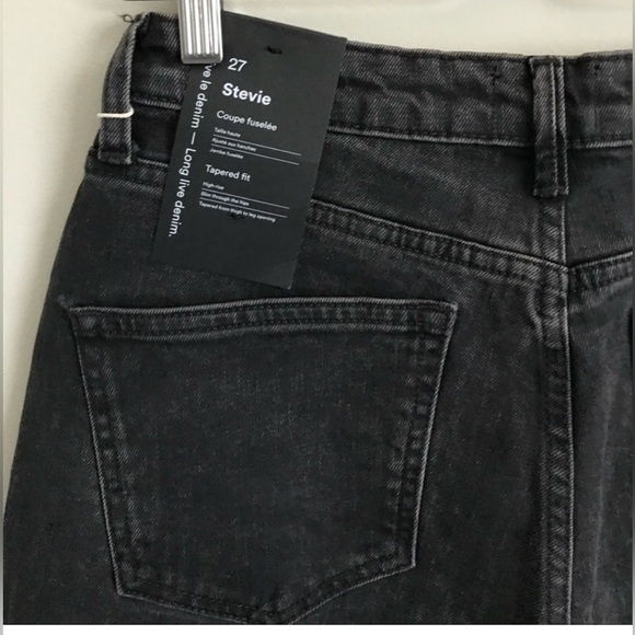 NWT Frank & Oak / The Stevie High Waisted Tapered Jean in Washed Black - Picture 4 of 13